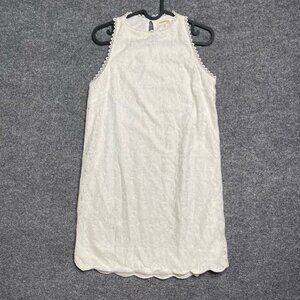 Monteau Womens Sheath Dress White Lined Mini Mock Neck Sleeveless Lace S